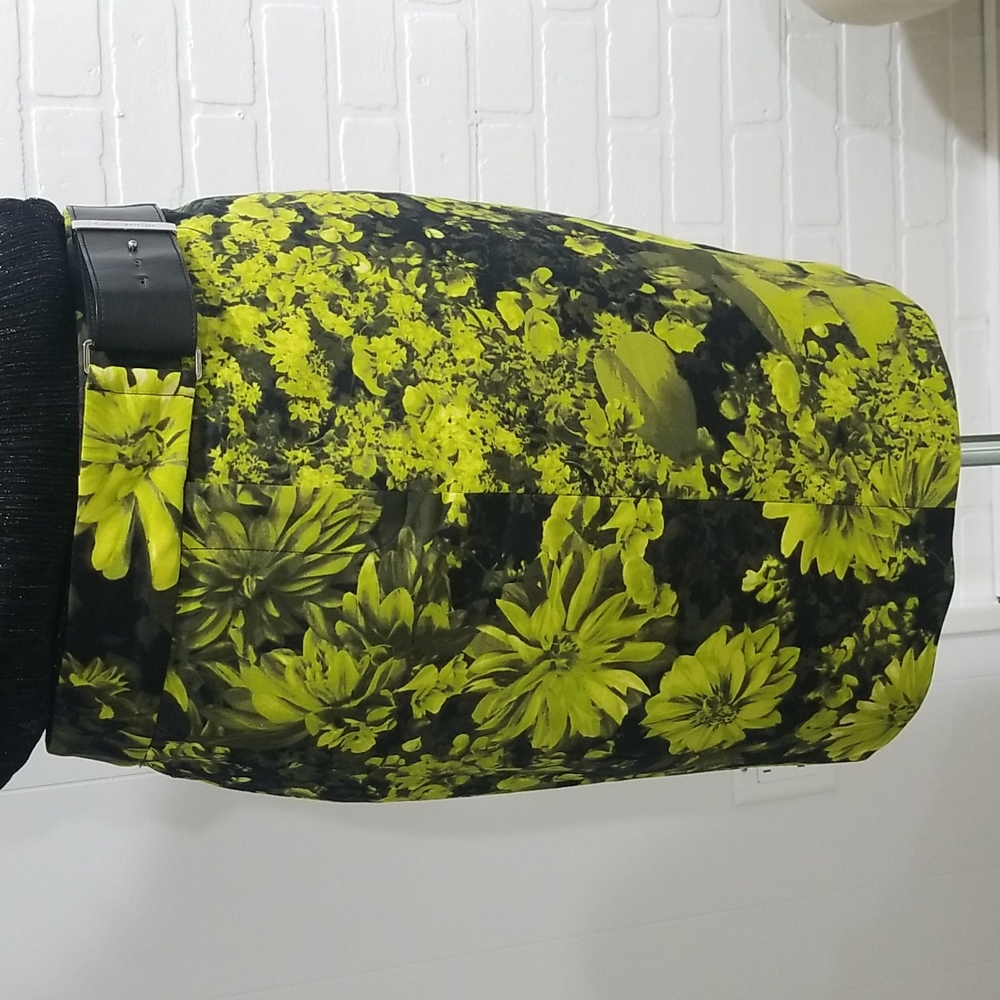 Michael Kors Skirt, Midi, black with neon green floral print.